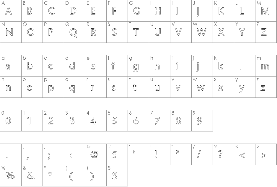 FZ BASIC 25 HOLLOW font character map preview