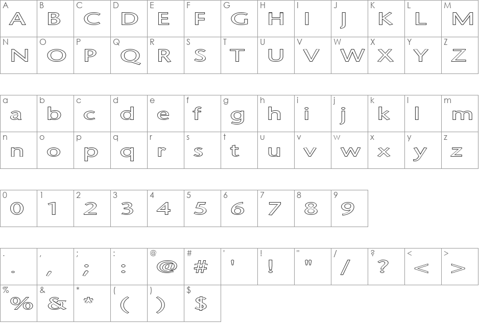 FZ BASIC 25 HOLLOW EX font character map preview