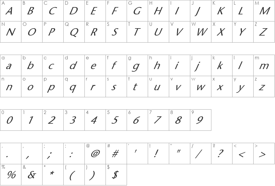 FZ BASIC 25 ITALIC font character map preview