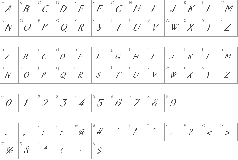 FZ BASIC 26 ITALIC font character map preview