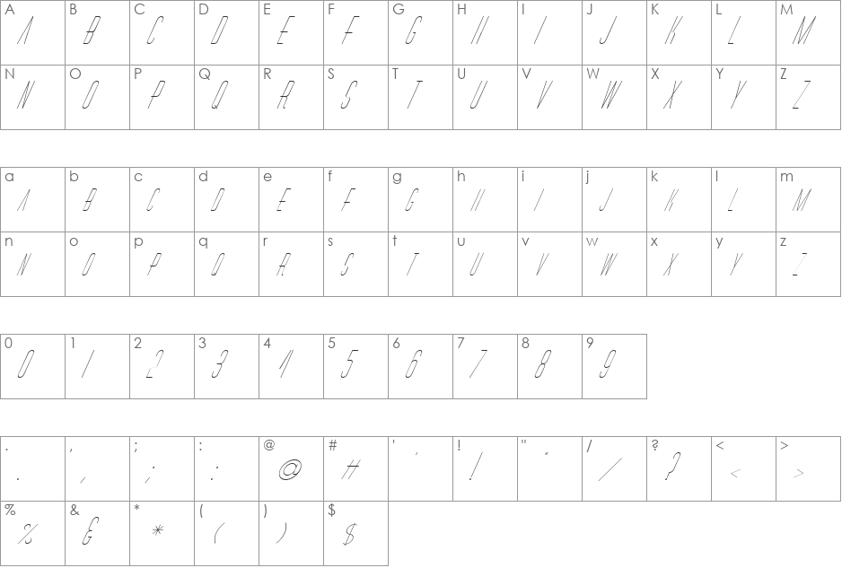 FZ BASIC 27 ITALIC font character map preview