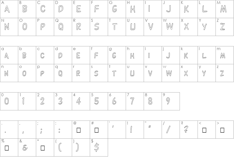 FZ BASIC 29 HOLLOW font character map preview
