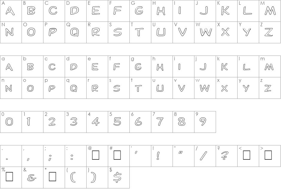 FZ BASIC 29 HOLLOW EX font character map preview