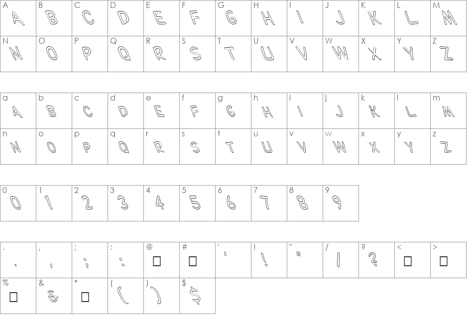 FZ BASIC 29 HOLLOW LEFTY font character map preview