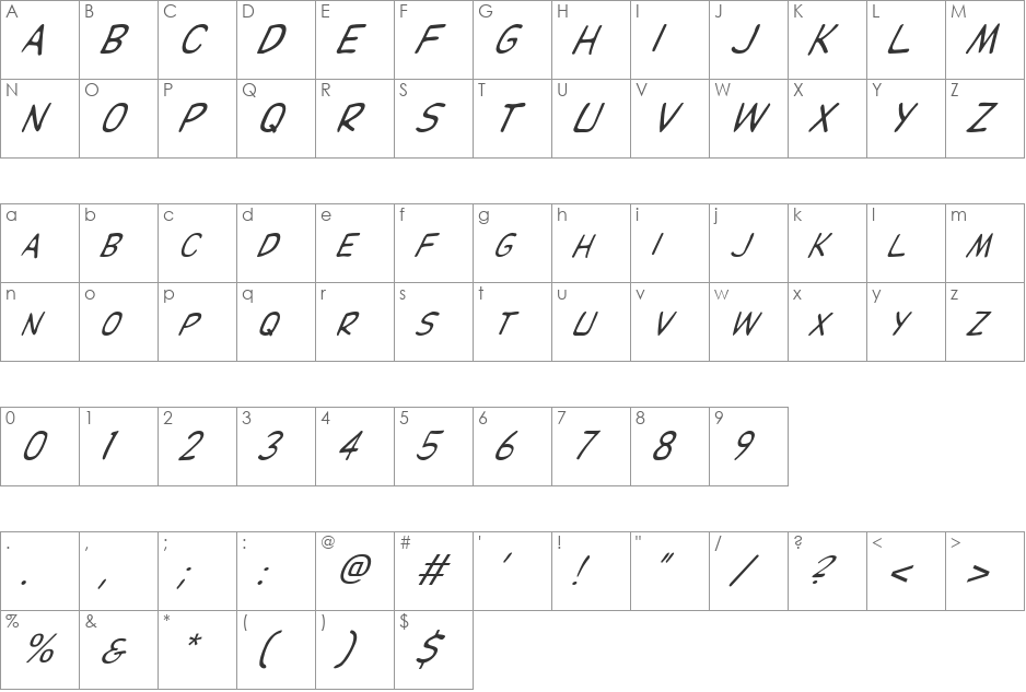 FZ BASIC 29 ITALIC font character map preview