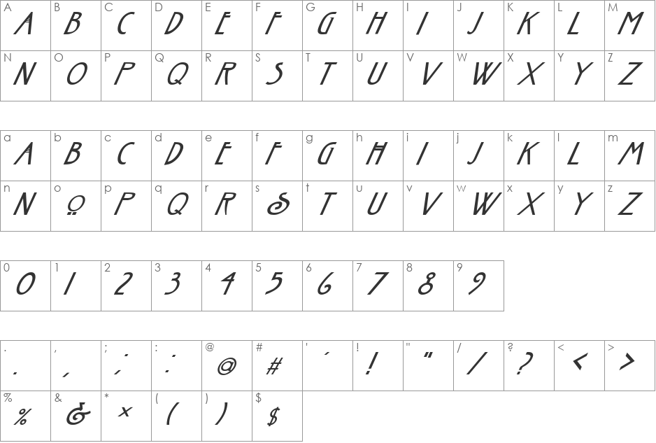 FZ BASIC 30 ITALIC font character map preview