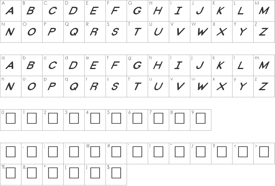 FZ BASIC 31 ITALIC font character map preview