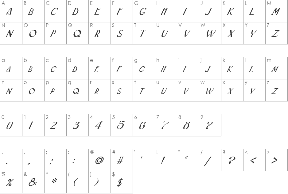 FZ BASIC 33 ITALIC font character map preview