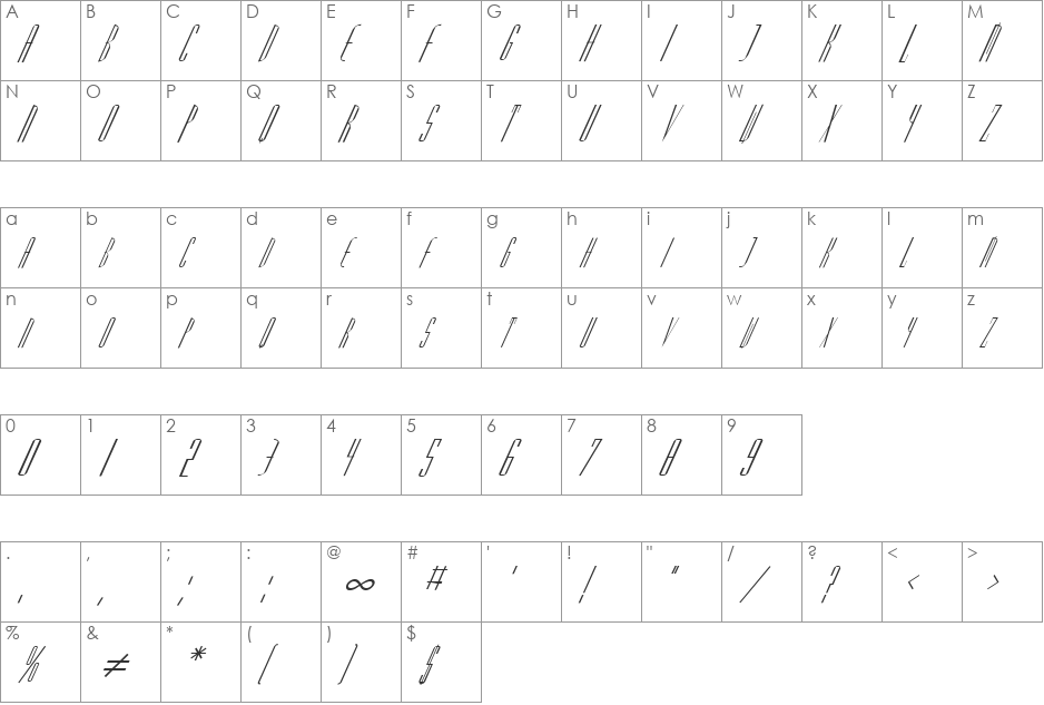FZ BASIC 38 ITALIC font character map preview