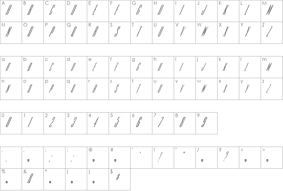 FZ BASIC 39 ITALIC font character map preview