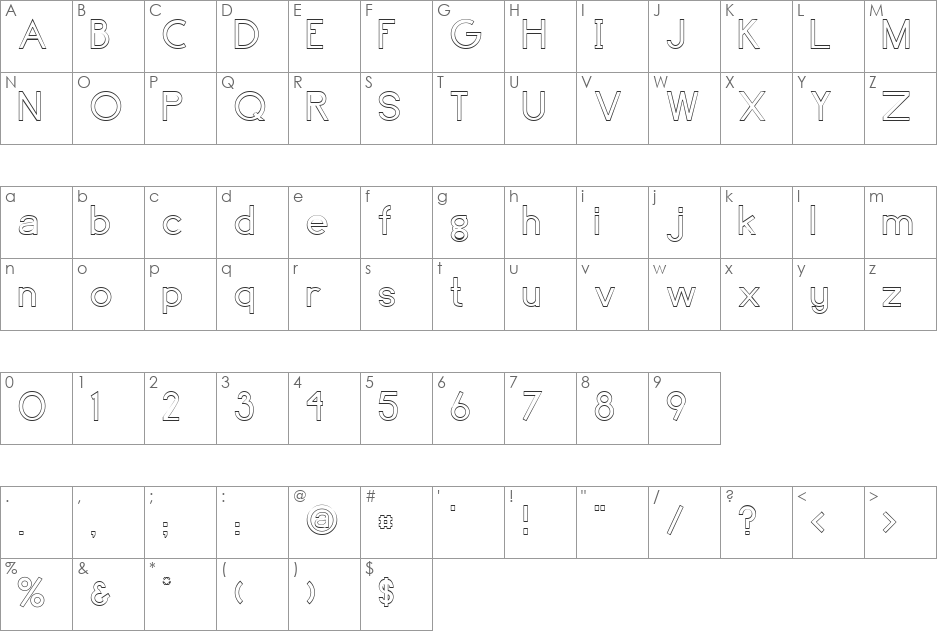 FZ BASIC 4 HOLLOW font character map preview