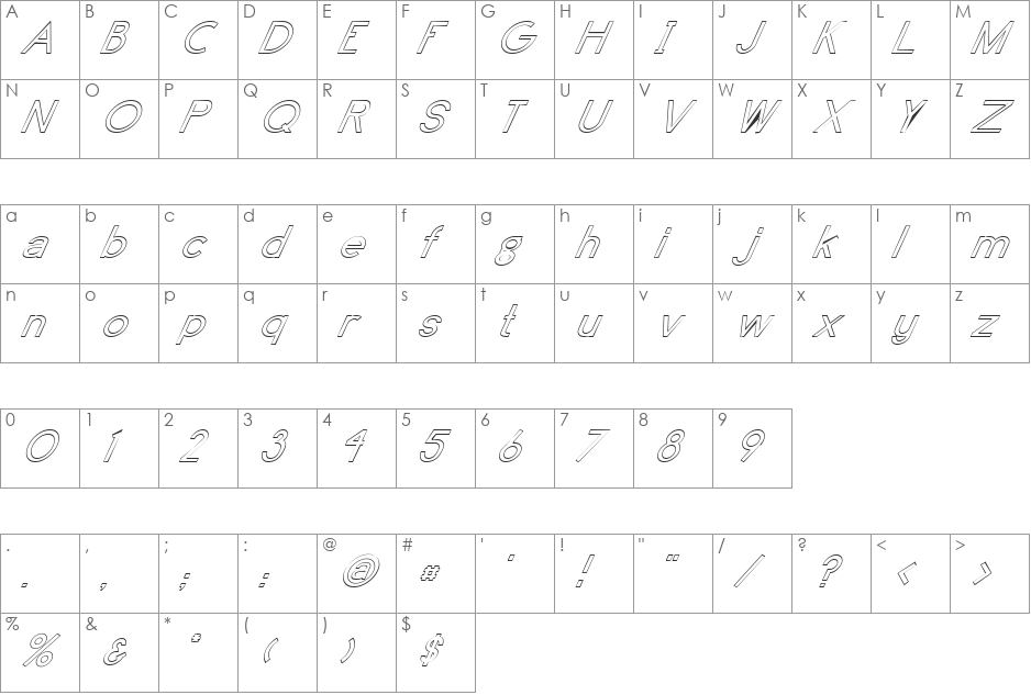 FZ BASIC 4 HOLLOW ITALIC font character map preview