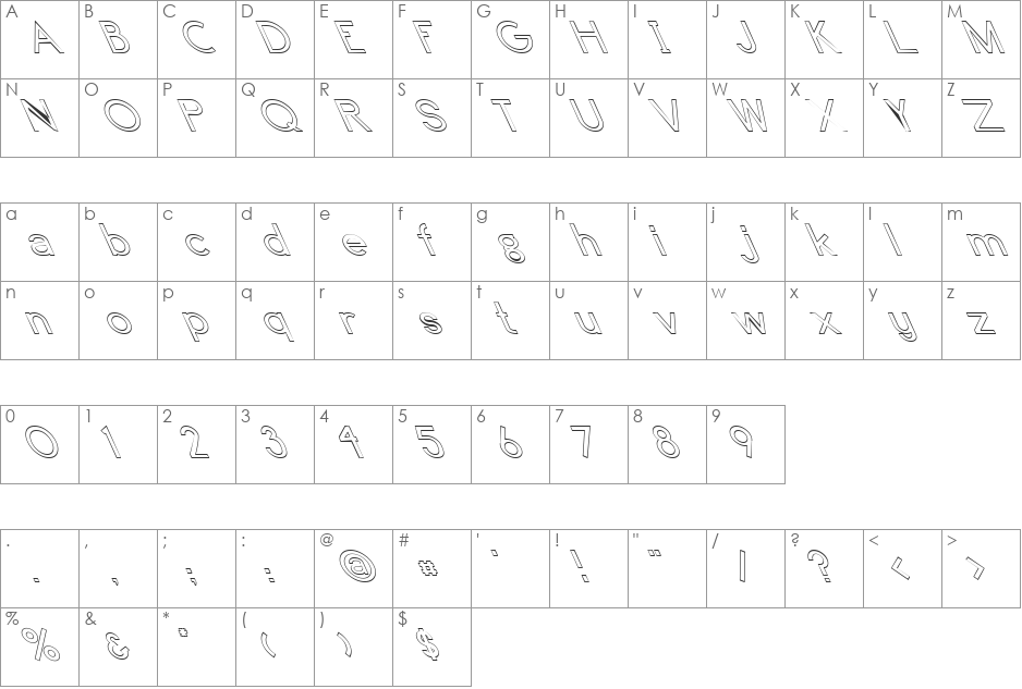 FZ BASIC 4 HOLLOW LEFTY font character map preview