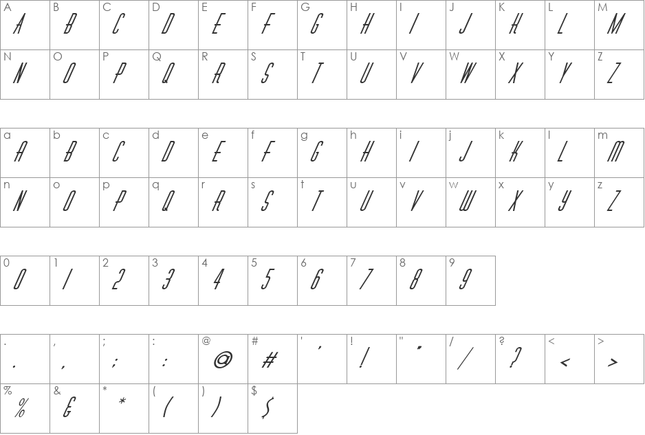 FZ BASIC 40 ITALIC font character map preview