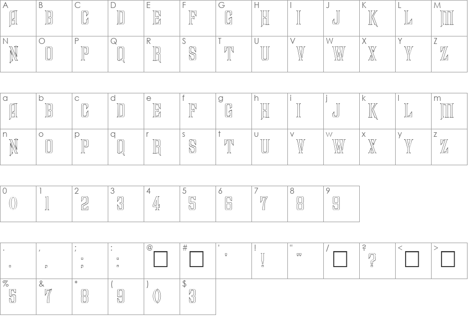 FZ BASIC 41 HOLLOW font character map preview