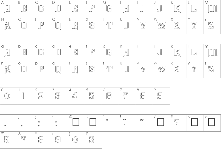 FZ BASIC 41 HOLLOW EX font character map preview
