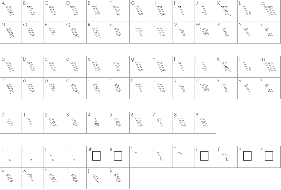 FZ BASIC 41 HOLLOW LEFTY font character map preview