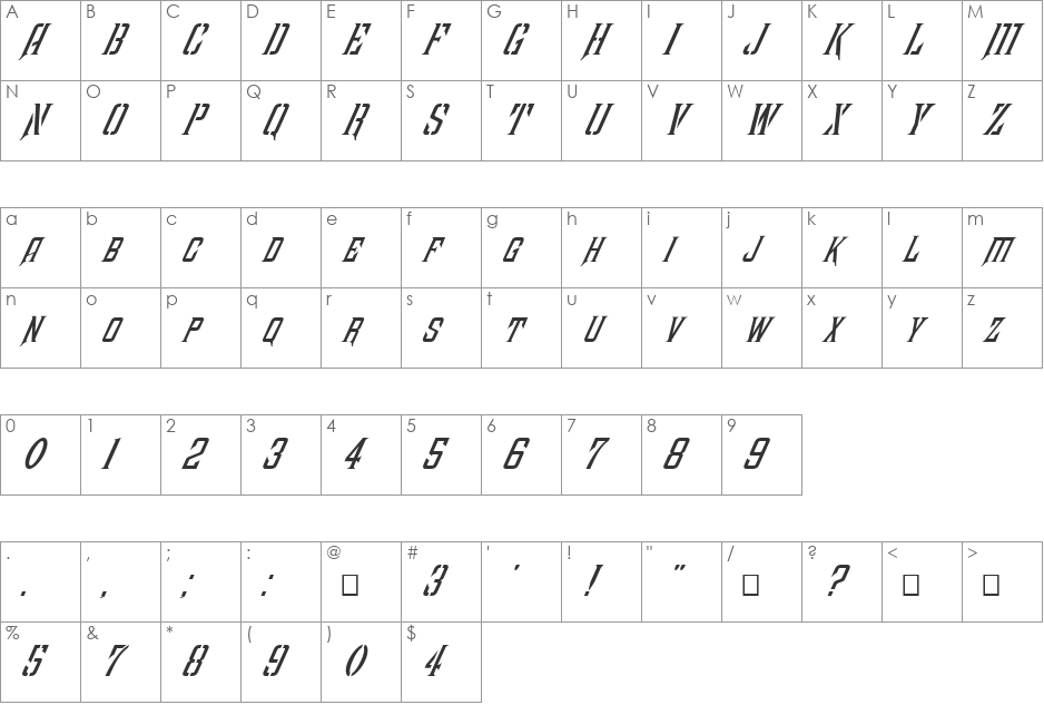 FZ BASIC 41 ITALIC font character map preview