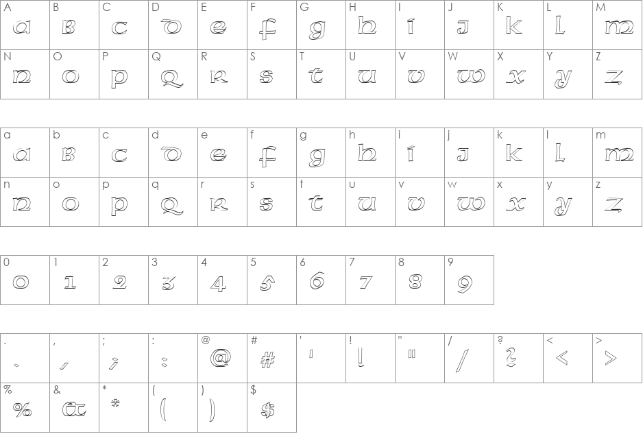 FZ BASIC 43 HOLLOW font character map preview