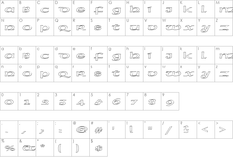 FZ BASIC 43 HOLLOW EX font character map preview