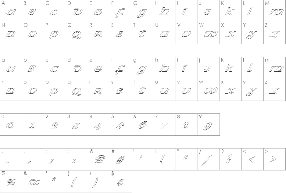 FZ BASIC 43 HOLLOW ITALIC font character map preview