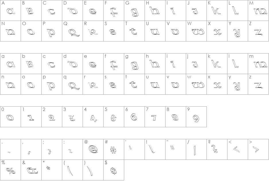 FZ BASIC 43 HOLLOW LEFTY font character map preview