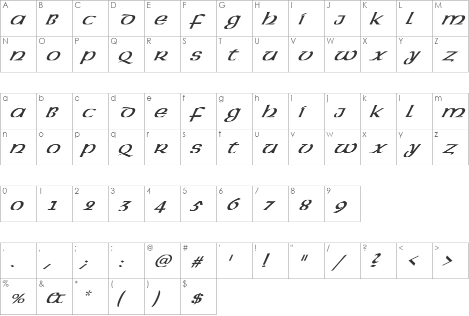FZ BASIC 43 ITALIC font character map preview