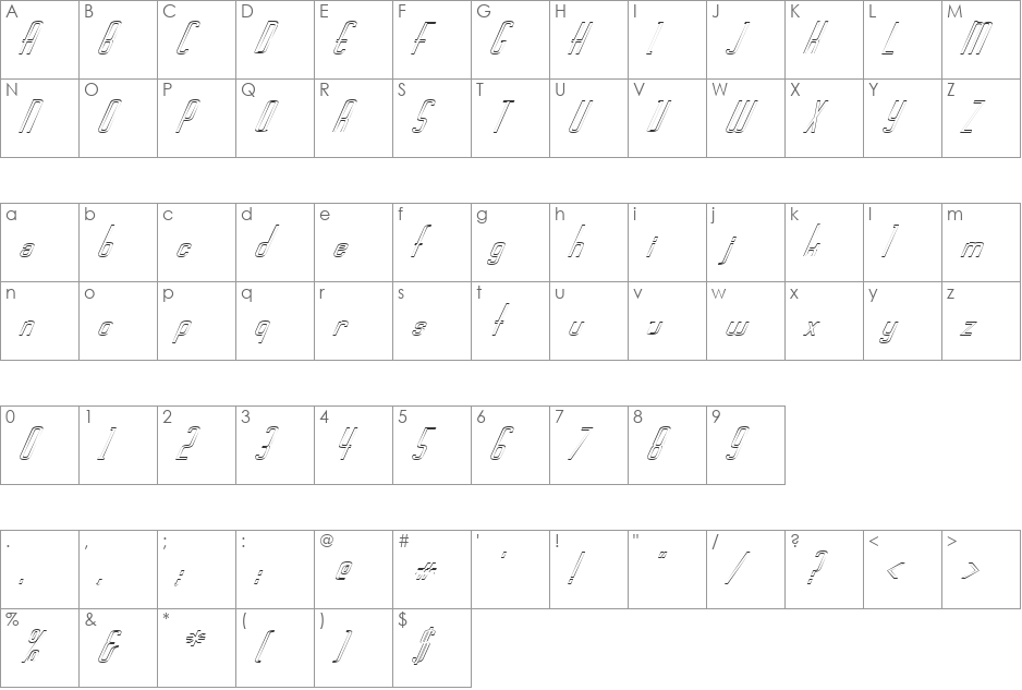 FZ BASIC 44 HOLLOW ITALIC font character map preview