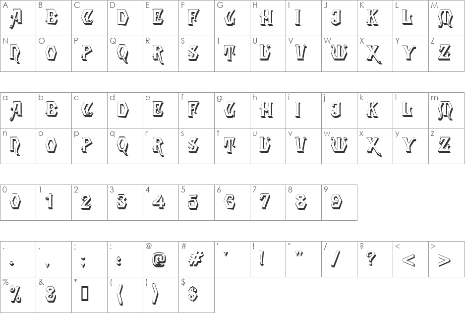 Angular Shadow font character map preview