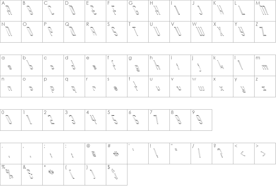 FZ BASIC 44 HOLLOW LEFTY font character map preview