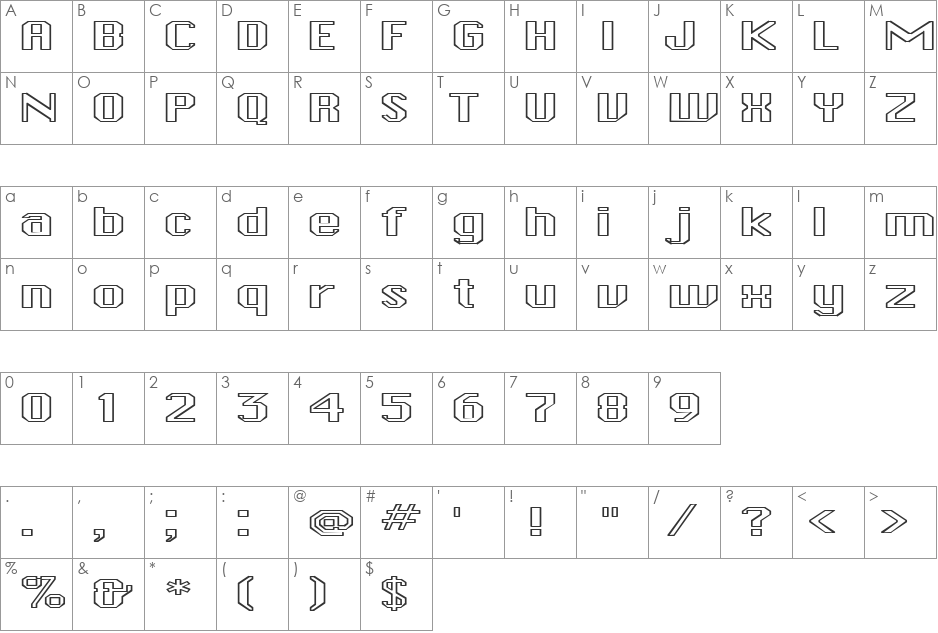 FZ BASIC 45 HOLLOW EX font character map preview