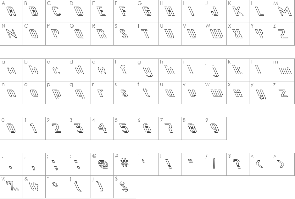 FZ BASIC 45 HOLLOW LEFTY font character map preview