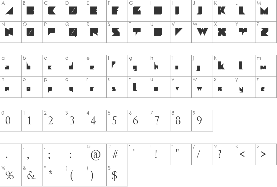 Angulo font character map preview