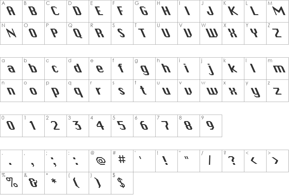 FZ BASIC 45 LEFTY font character map preview