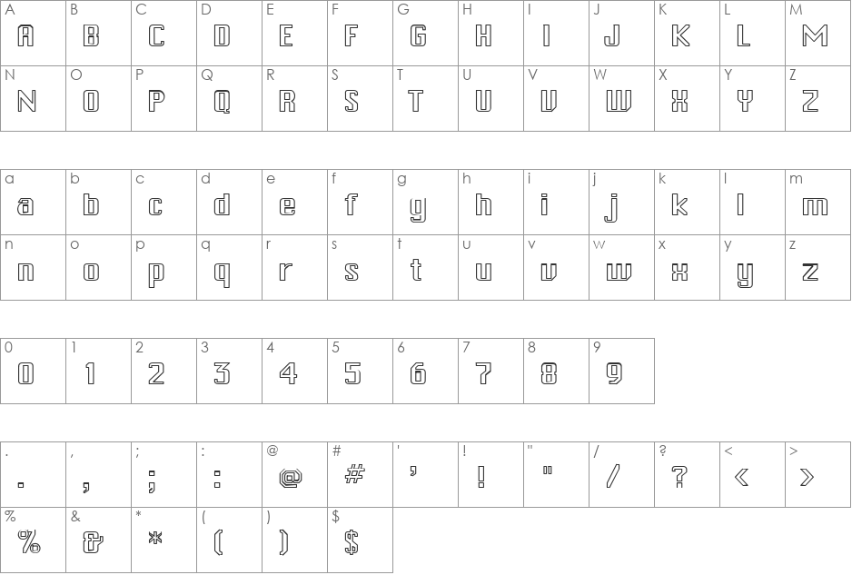 FZ BASIC 46 HOLLOW font character map preview