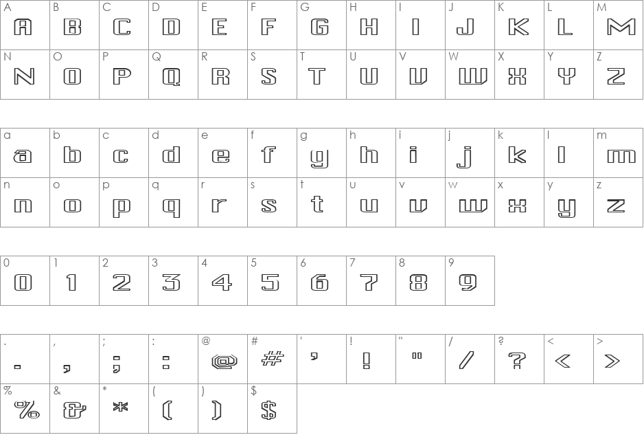 FZ BASIC 46 HOLLOW EX font character map preview