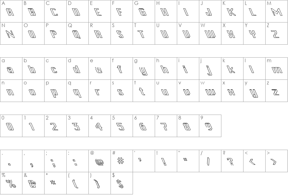 FZ BASIC 46 HOLLOW LEFTY font character map preview