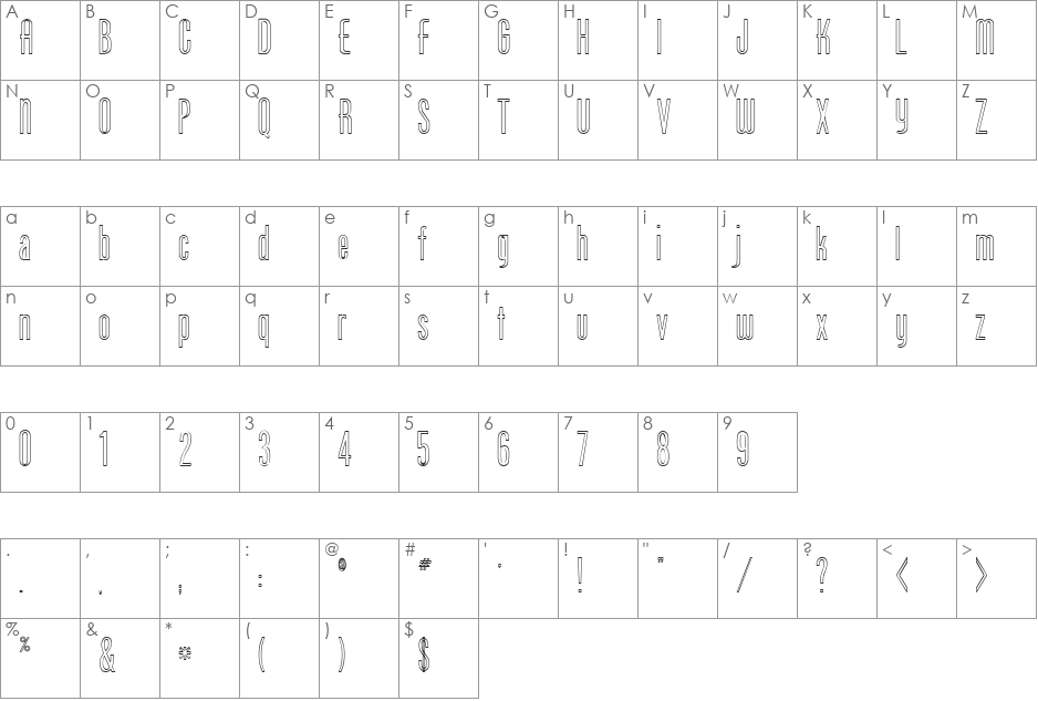 FZ BASIC 49 HOLLOW font character map preview