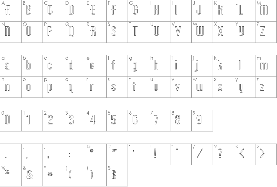 FZ BASIC 49 HOLLOW EX font character map preview