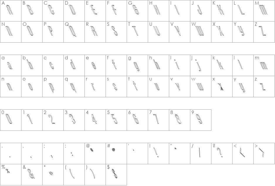 FZ BASIC 49 HOLLOW LEFTY font character map preview