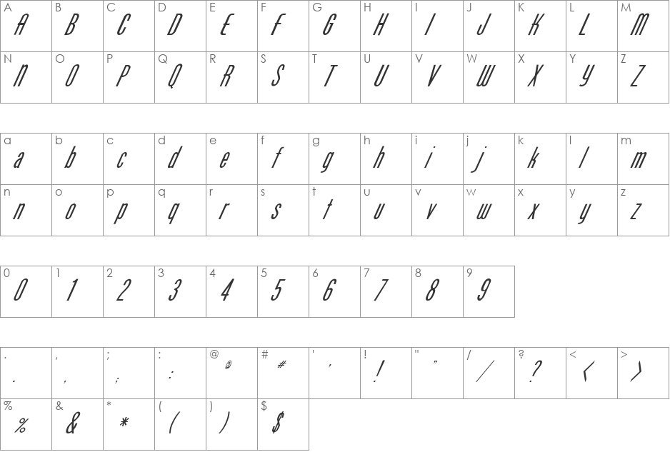 FZ BASIC 49 ITALIC font character map preview
