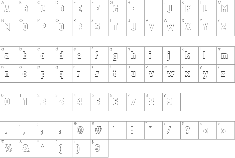 FZ BASIC 5 HOLLOW font character map preview