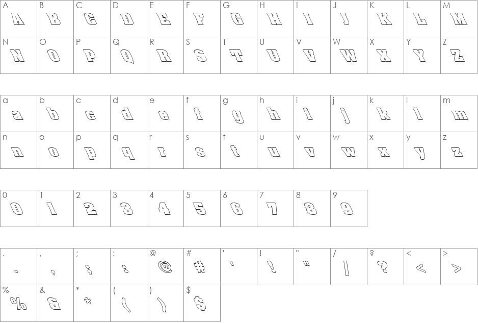 FZ BASIC 52 HOLLOW LEFTY font character map preview