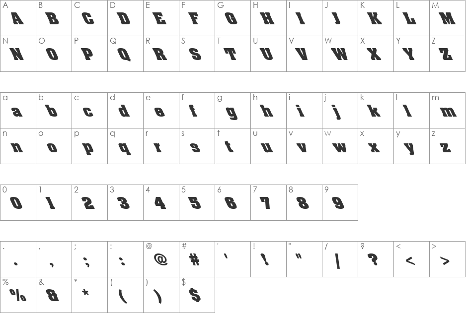 FZ BASIC 52 LEFTY font character map preview