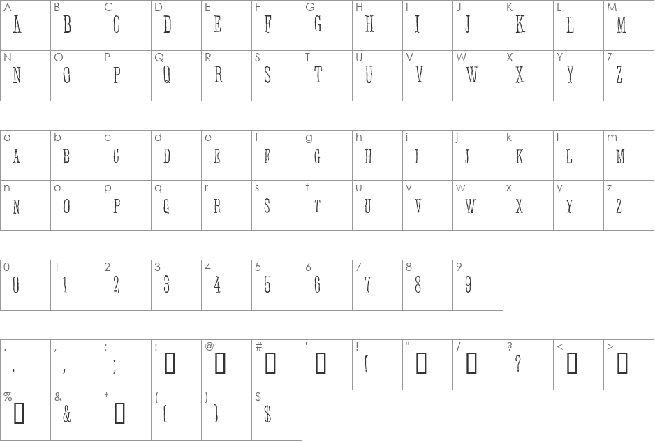 Anhedonia font character map preview