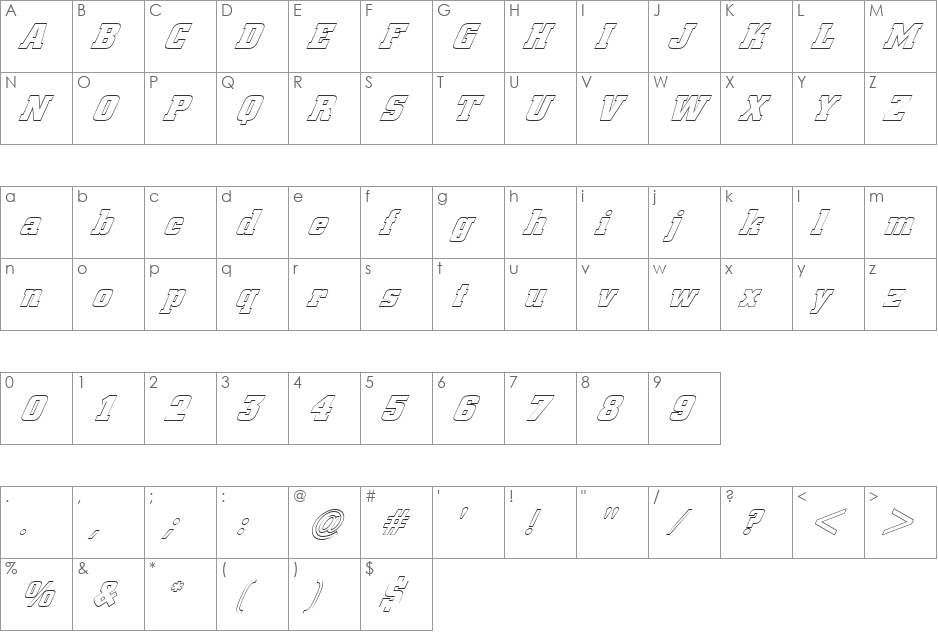 FZ BASIC 53 HOLLOW ITALIC font character map preview