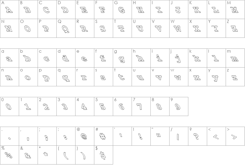 FZ BASIC 54 HOLLOW LEFTY font character map preview