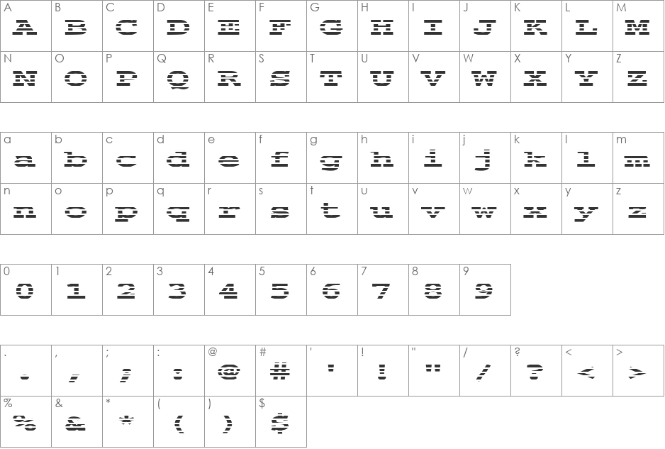 FZ BASIC 54 STRIPED EX font character map preview