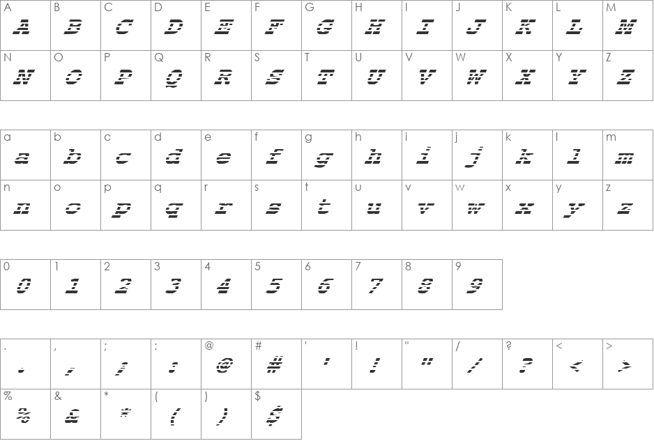 FZ BASIC 54 STRIPED ITALIC font character map preview