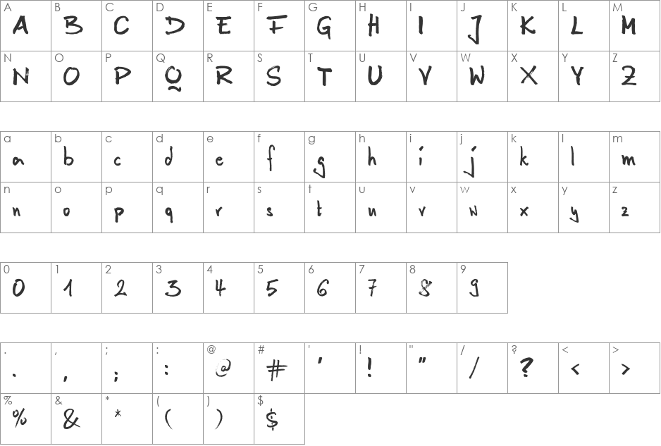 Anilin font character map preview